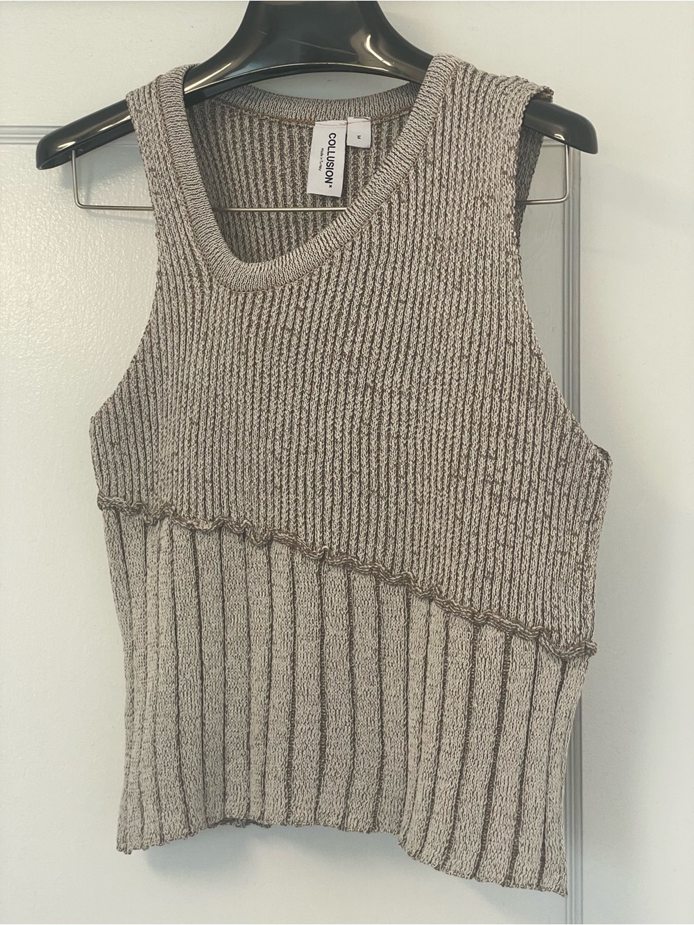 Collusion Ribbed Asymmetrical V‑Neck Sweater Tank — Gray